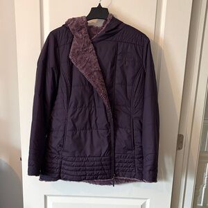Women's Purple Hooded Faux-Fur Lined Jacket